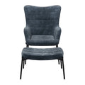 Dark Teal Blue Velvet Wingback Accent Chair with Stool J26940