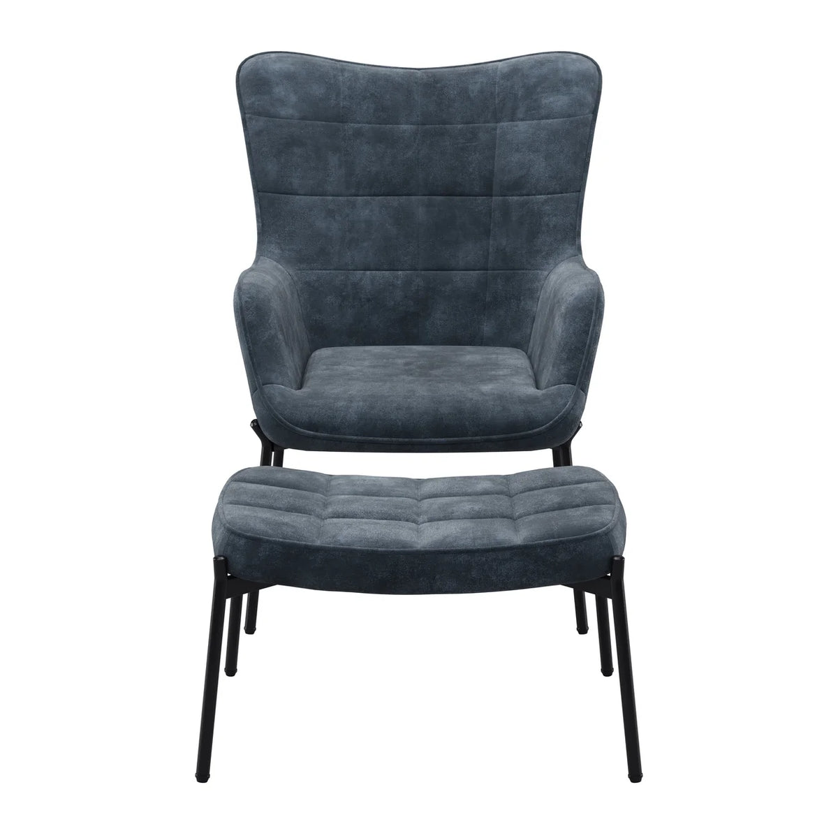 Dark Teal Blue Velvet Wingback Accent Chair with Stool J26940