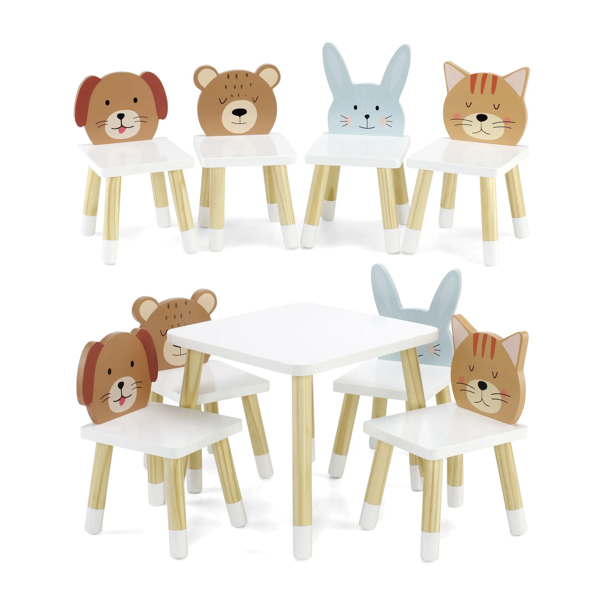 18 Inch Doll Wooden Kitchen Table and 4 Chair Dining Set X347