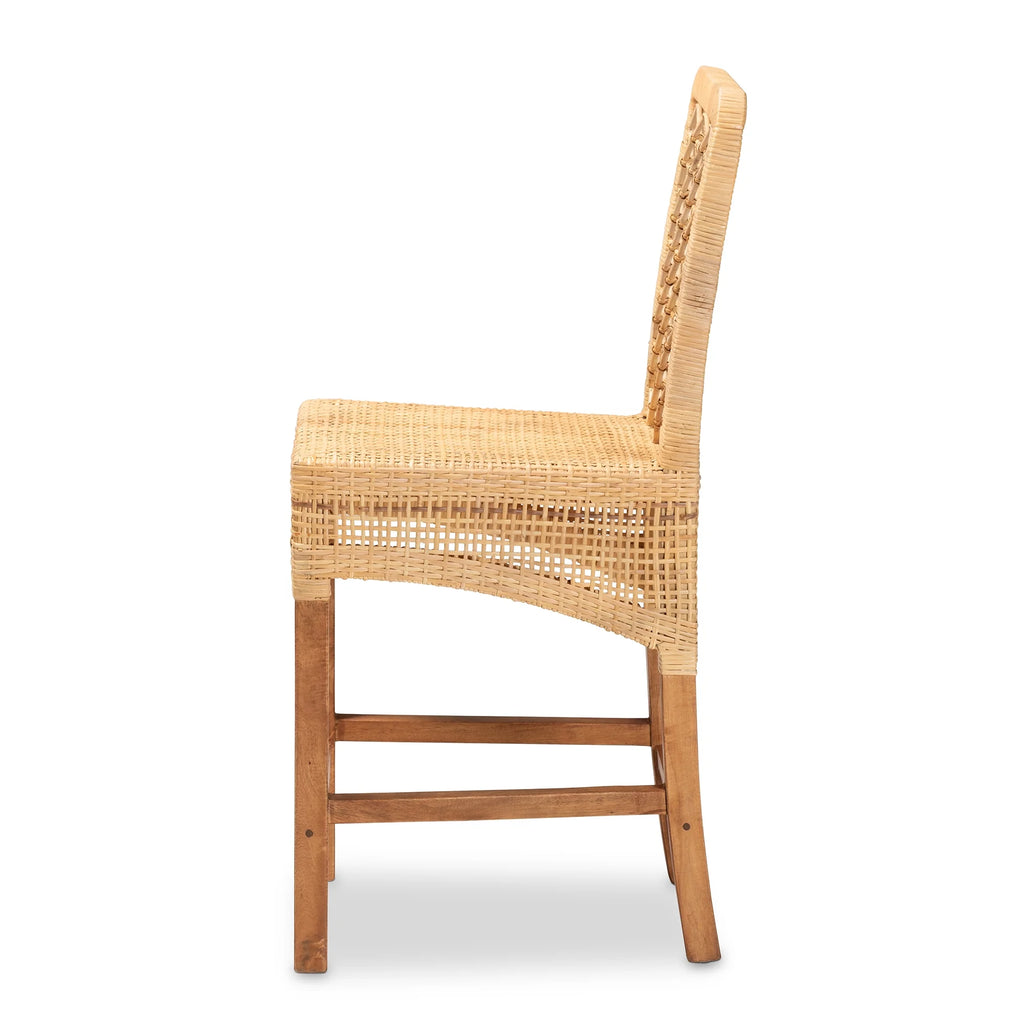 Natural Rattan and Walnut Brown Wood Counter Stool B240775