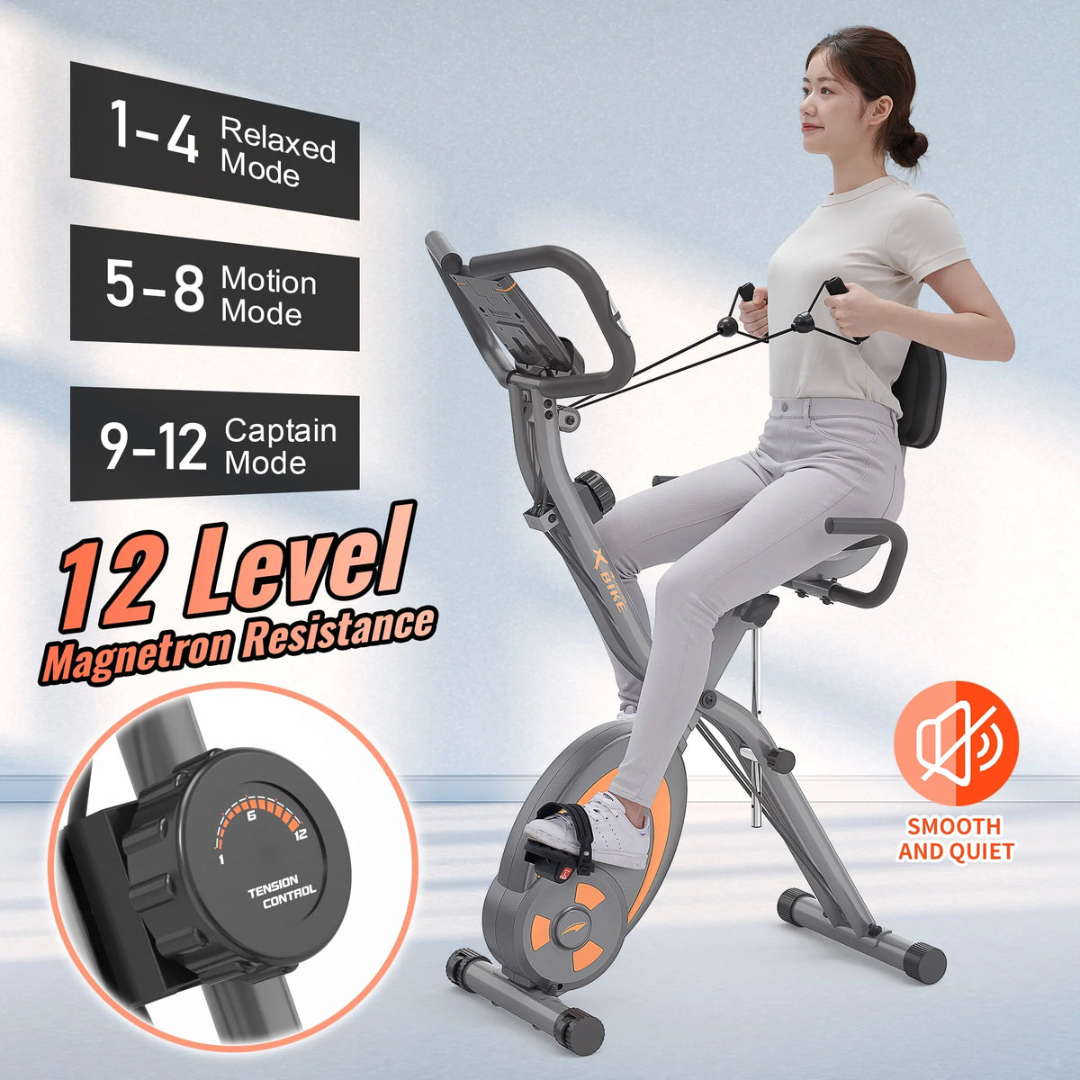 Folding Recumbent Exercise Bike with Resistance Bands N317515