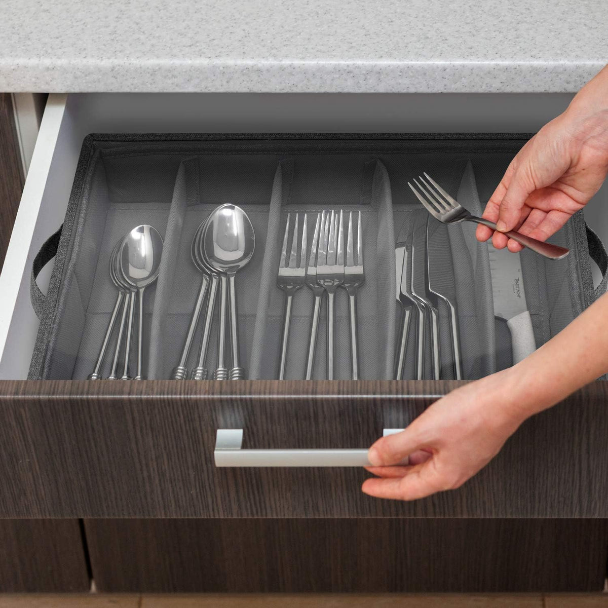 Gray Flatware Storage Chest with Clear Lid P105583