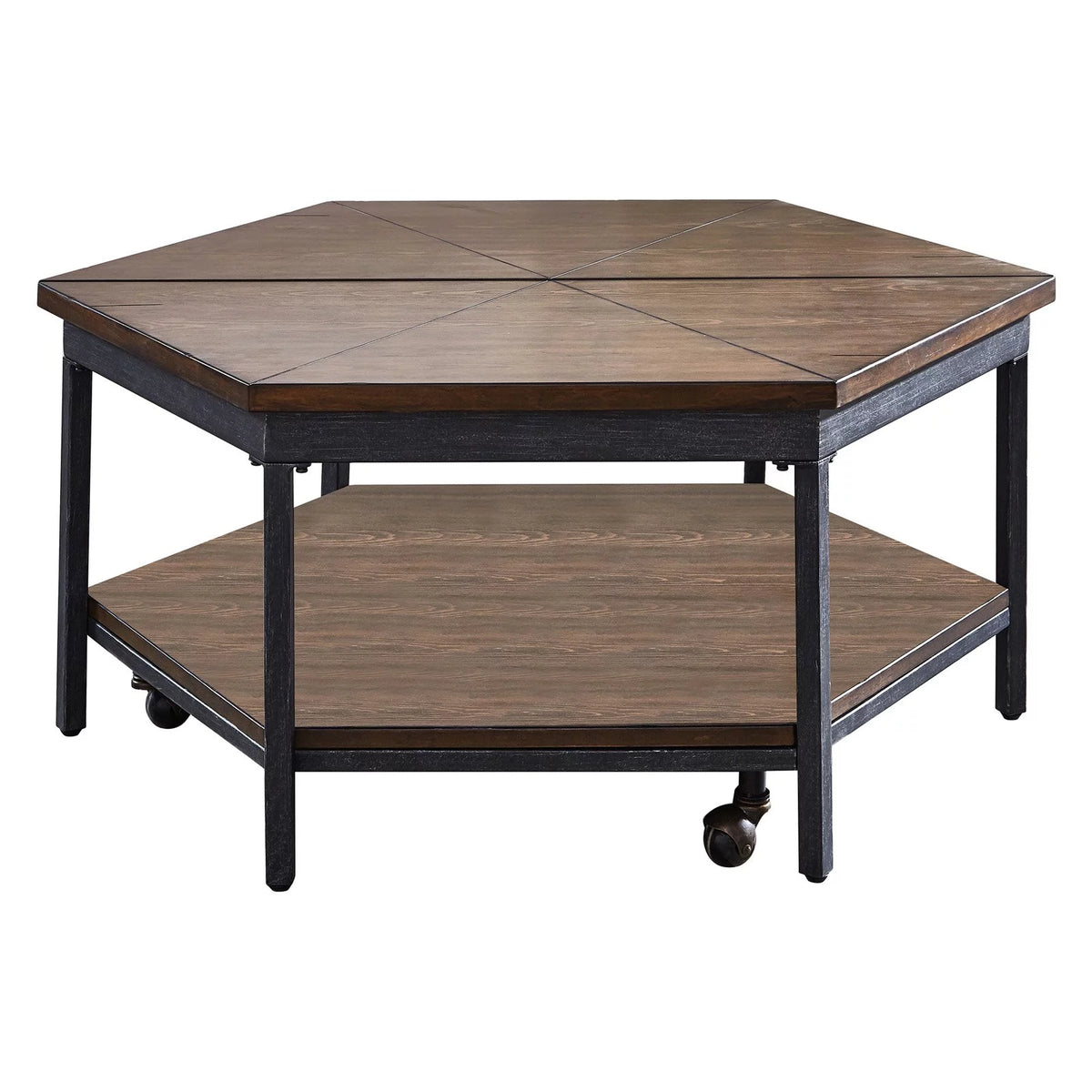 Chocolate Wood Hexagon Lift-Top Cocktail Table T207