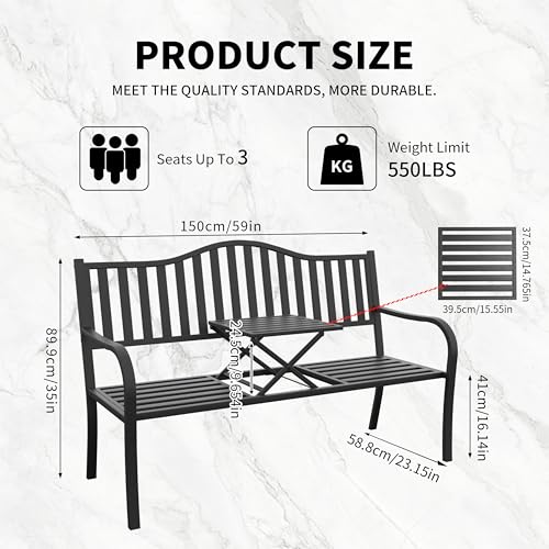 50" Metal Outdoor Bench with Backrest & Armrests F49547