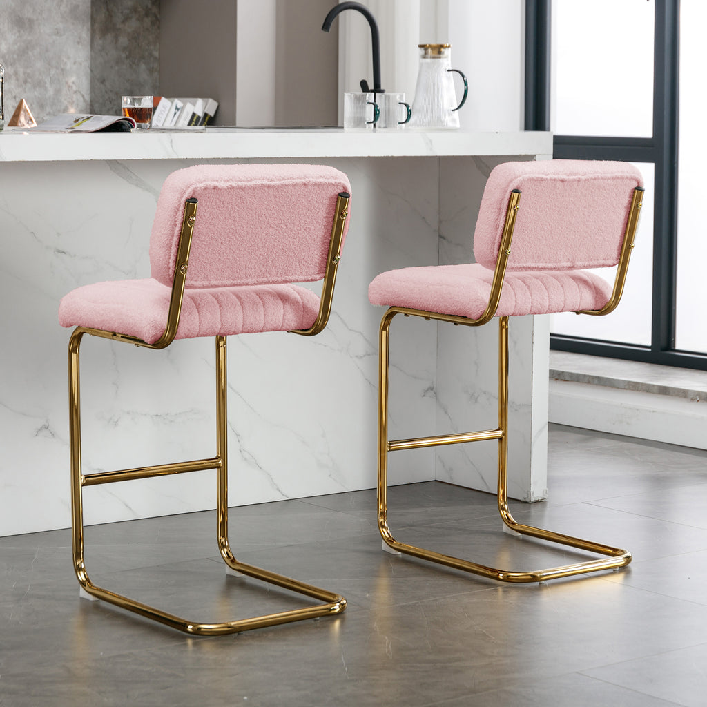 Pink Boucle Fabric Counter Height Bar Stools Set of 2 U314823