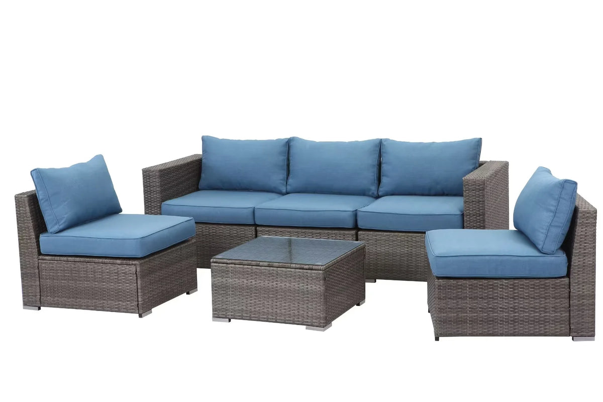 6 Pcs Outdoor Wicker Rattan Furniture Set with Cushions S5504