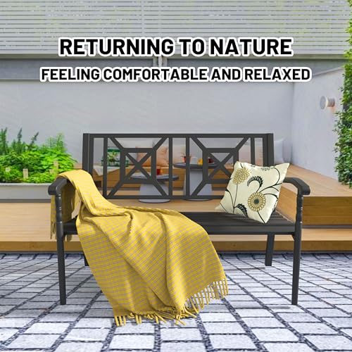 50" Metal Outdoor Bench with Backrest & Armrests F49547