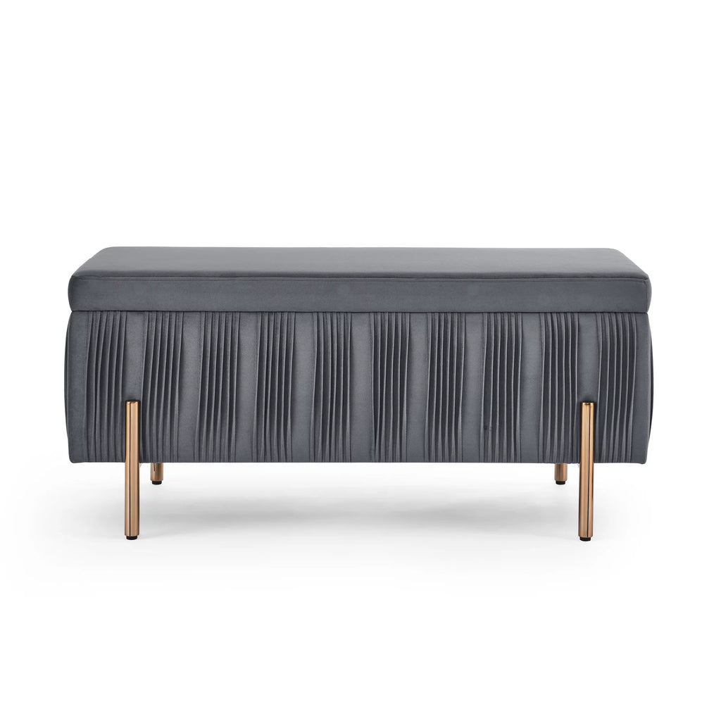 Grey Velvet Upholstered Storage Bench X2427