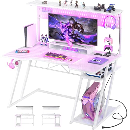 Carbon Fiber Black 47'' Gaming Computer Desk with Shelves and Outlets R41494