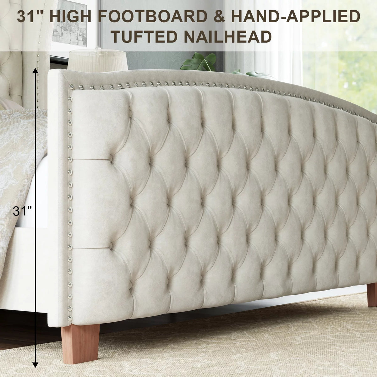Cream Queen Size Platform Bed Frame Q284707