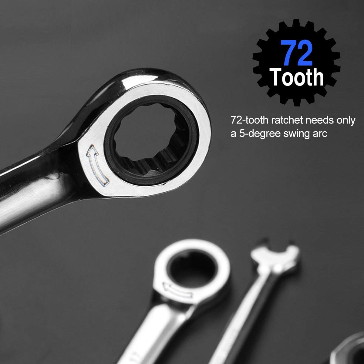 14-Piece Ratcheting Wrench Set, 6-19mm Metric Chrome Vanadium Steel Combination Ended Spanner Kit with Storage Case X6859