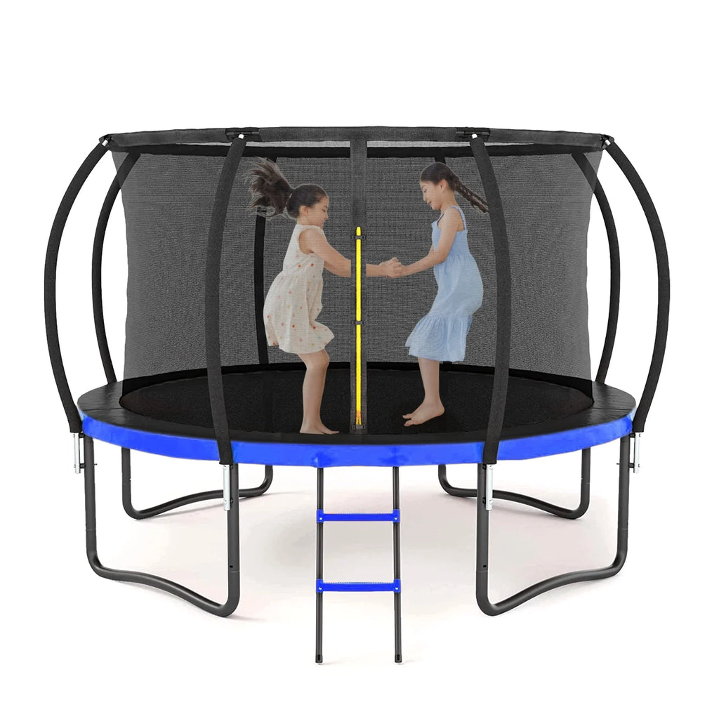 12 FT Outdoor Children's Trampoline with Safety Fence Net, Ladder, PVC Spring Cover Pad I533