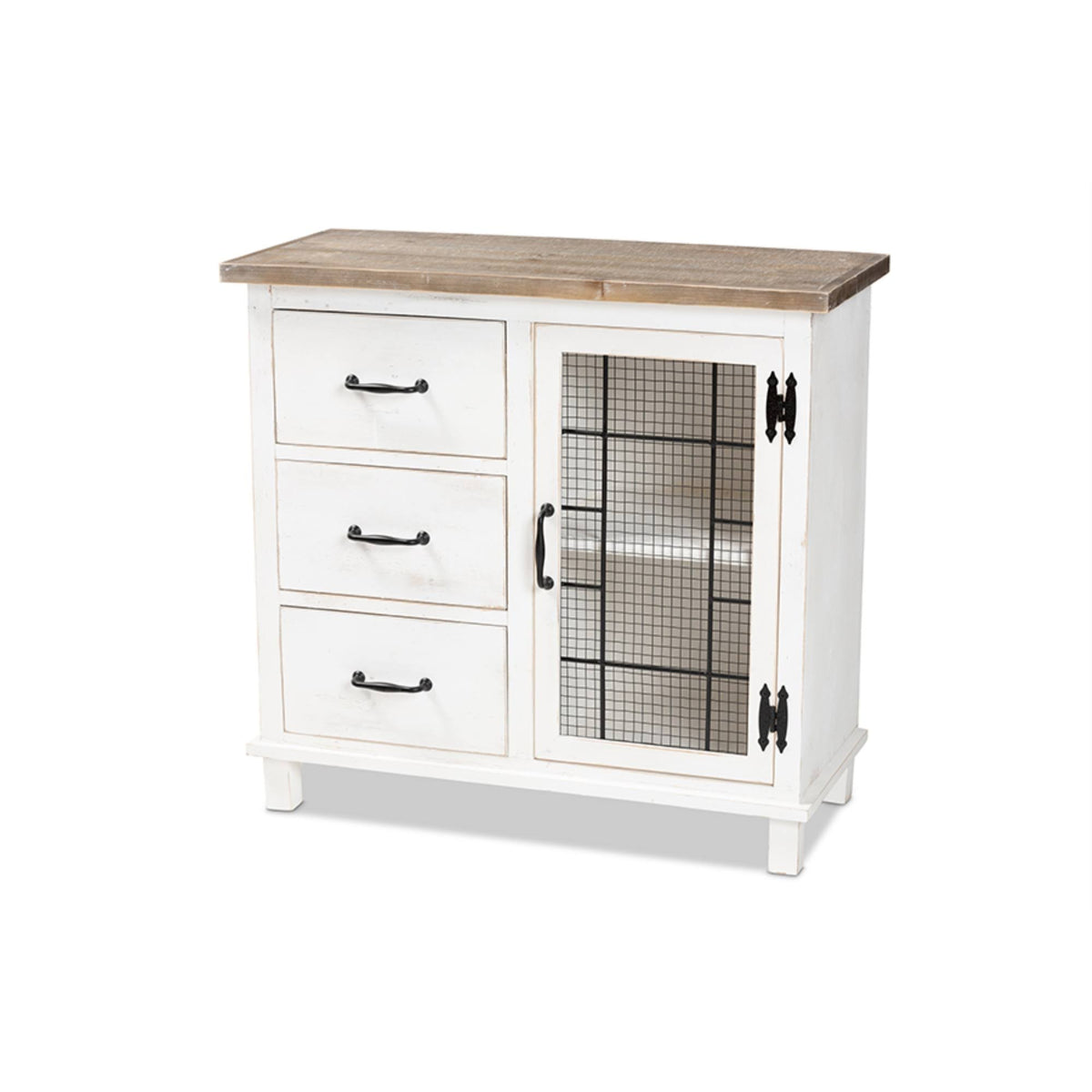 White Oak Brown 3-Drawer Wood Storage Cabinet S32388