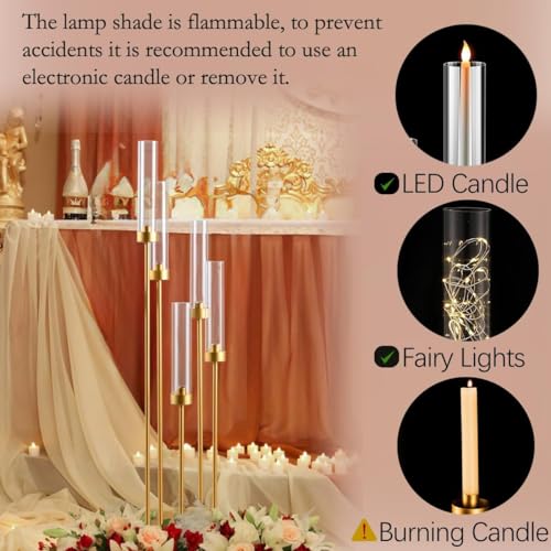 Matte Black 5 Arm Candelabra with Acrylic Shades I6376