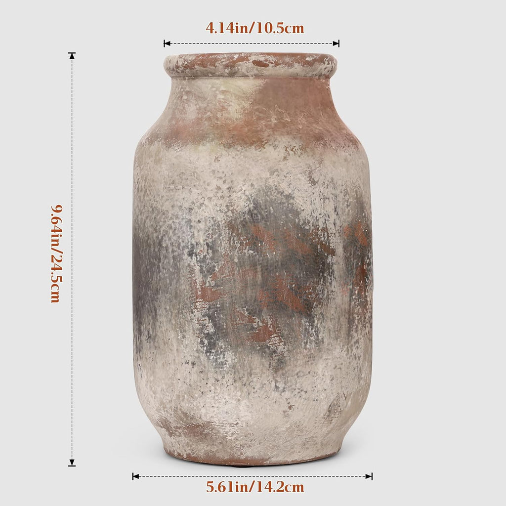 Rustic Ceramic Flower Vase Whitewashed Terracotta Floor Vase C71185