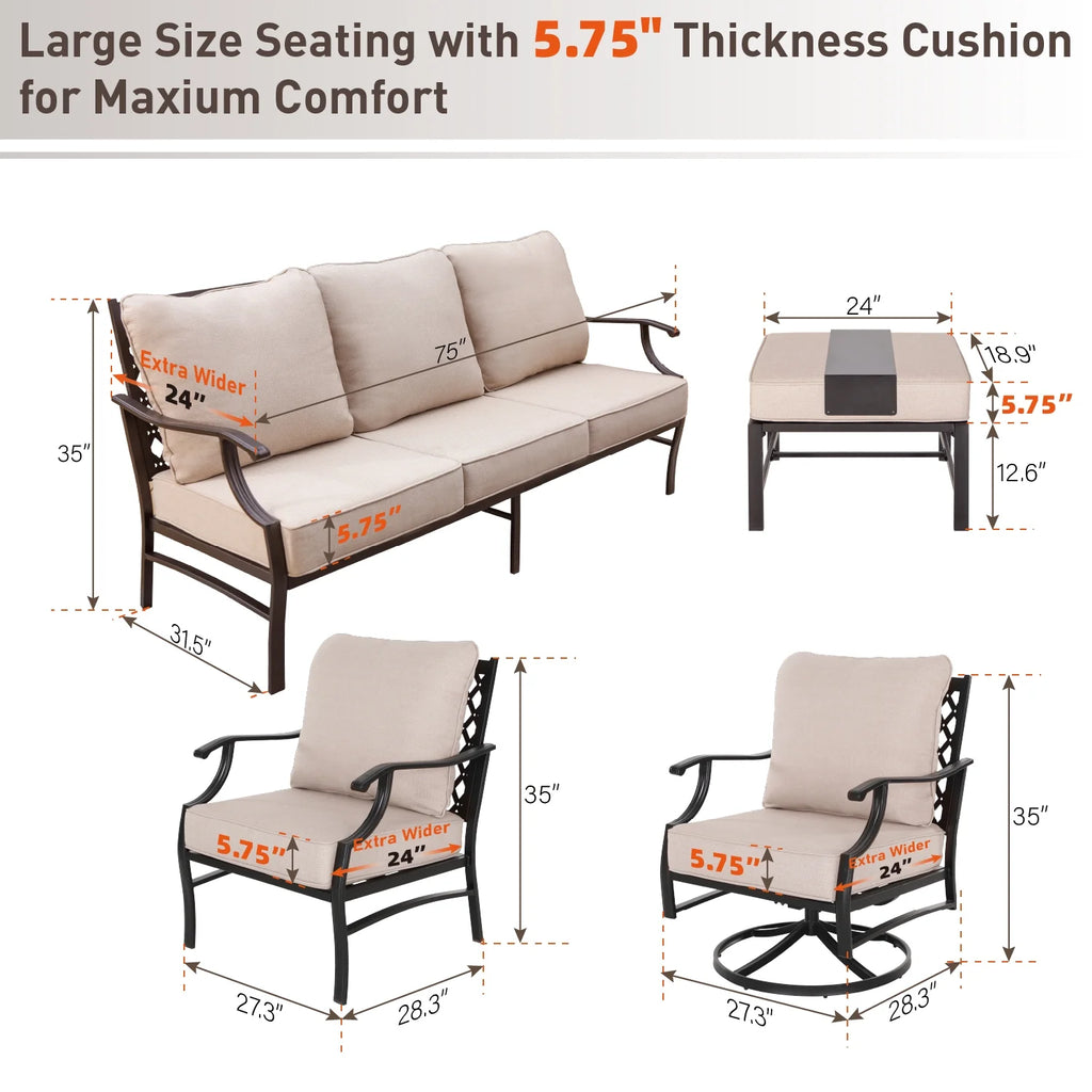 Beige 9-Seater Patio Conversation Set with Swivel Chair Sofa P426717