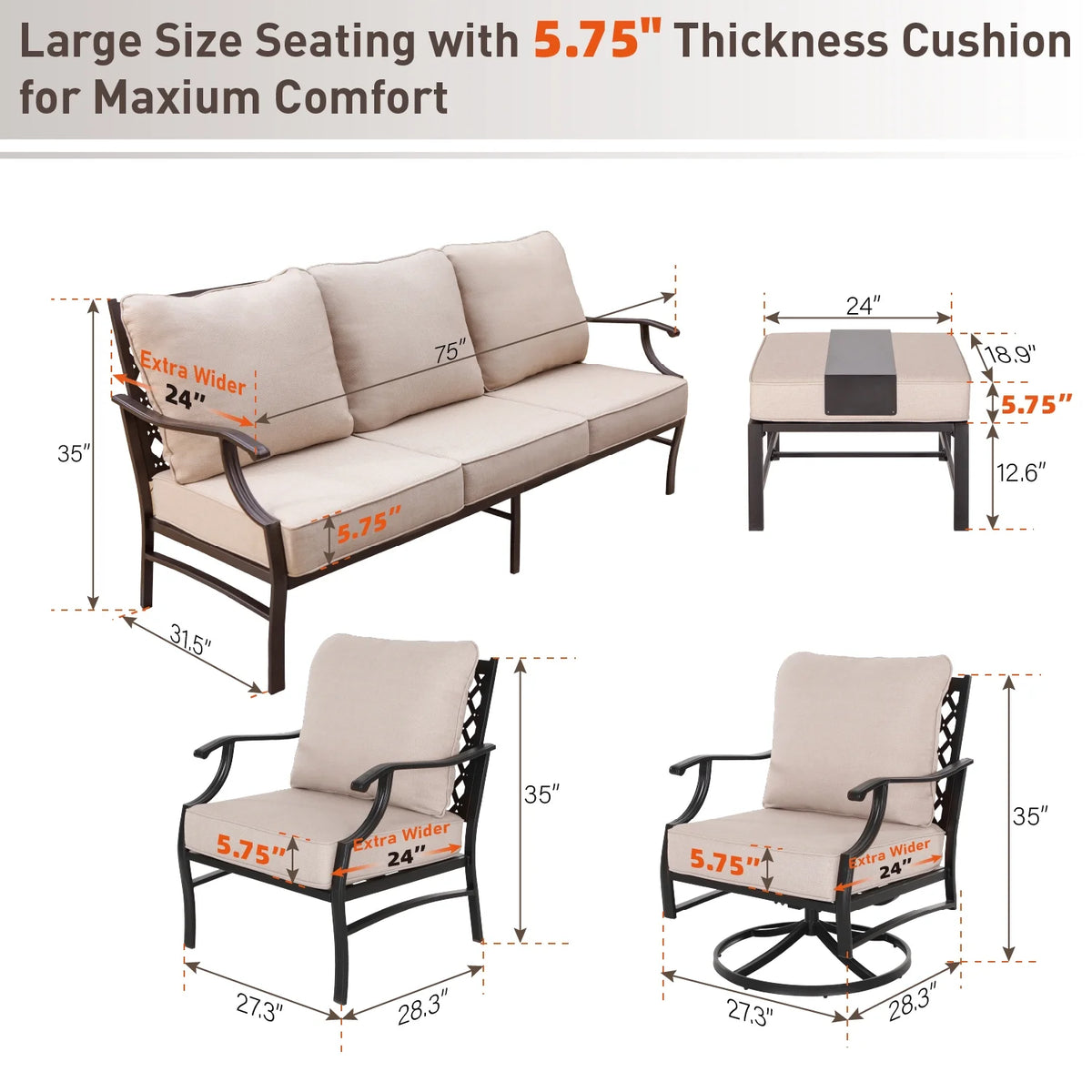 Beige 9-Seater Patio Conversation Set with Swivel Chair Sofa P426717