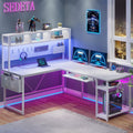 L Shaped Gaming Desk with LED Light and Power Outlet G1502