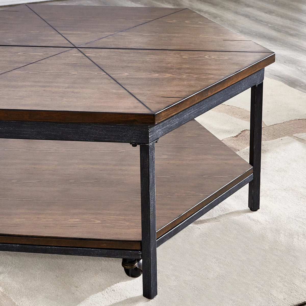 Chocolate Wood Hexagon Lift-Top Cocktail Table T207