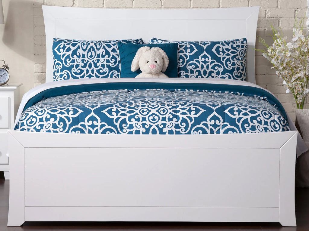Twin XL White Wood Platform Bed with Headboard and Footboard C301