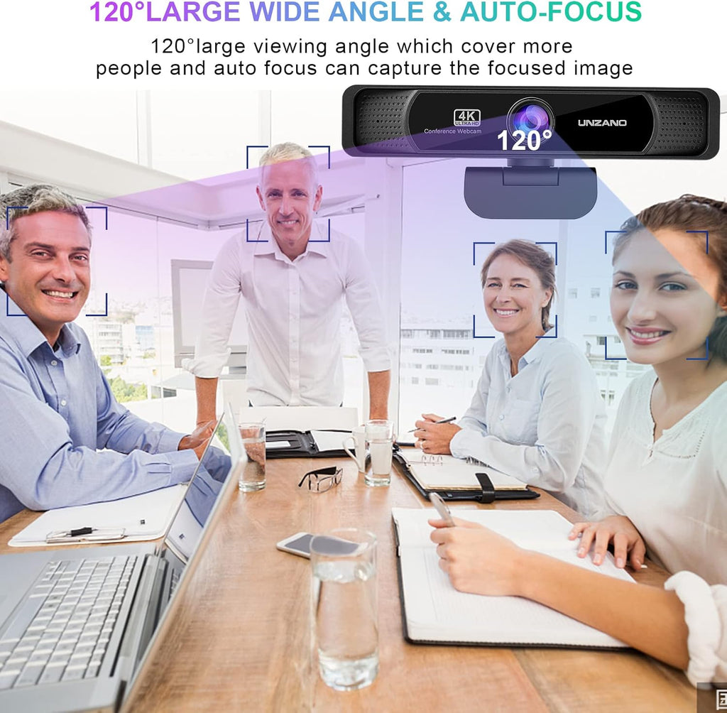 4K Webcam with Remote Control, Full HD, Auto-Focus 120° Wide Angle, Dual Noise Reduction Mics, Pack of 2 W659641