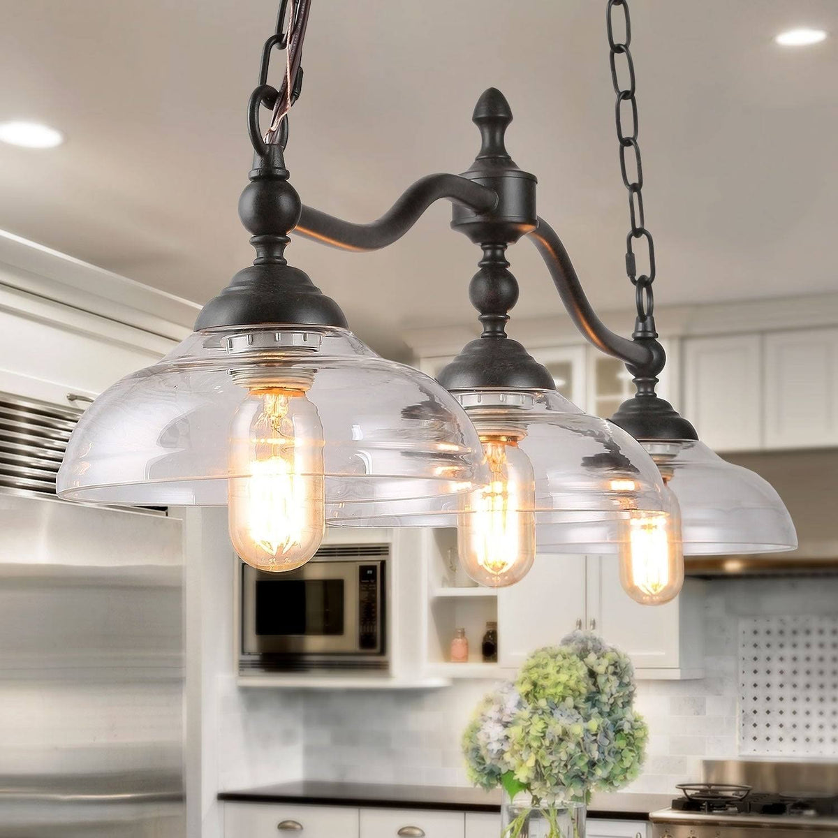 3-Light Oil-Rubbed Bronze Chandelier with Glass Shades M5662