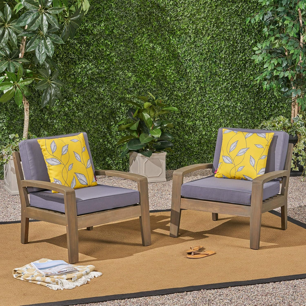 Acacia Wood Club Chairs, Gray, 2-Pcs Set T3071