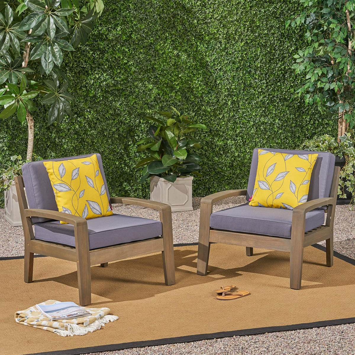 Acacia Wood Club Chairs, Gray, 2-Pcs Set T3071