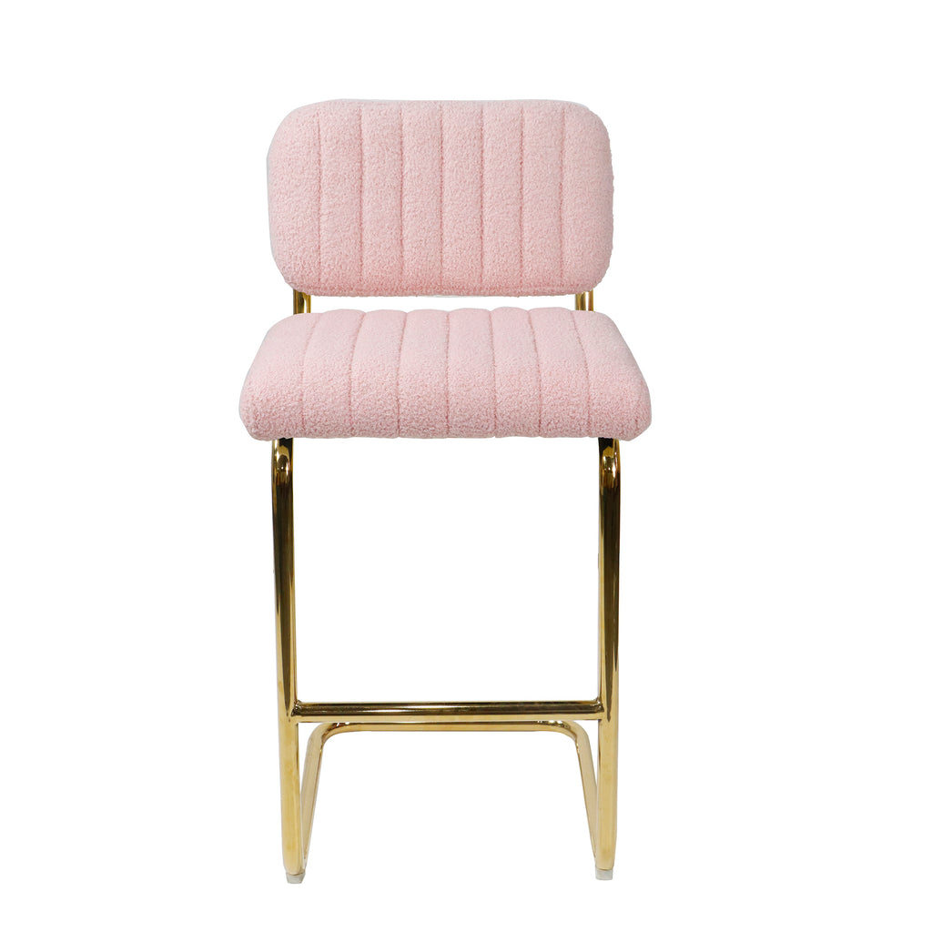 Pink Boucle Fabric Counter Height Bar Stools Set of 2 U314823