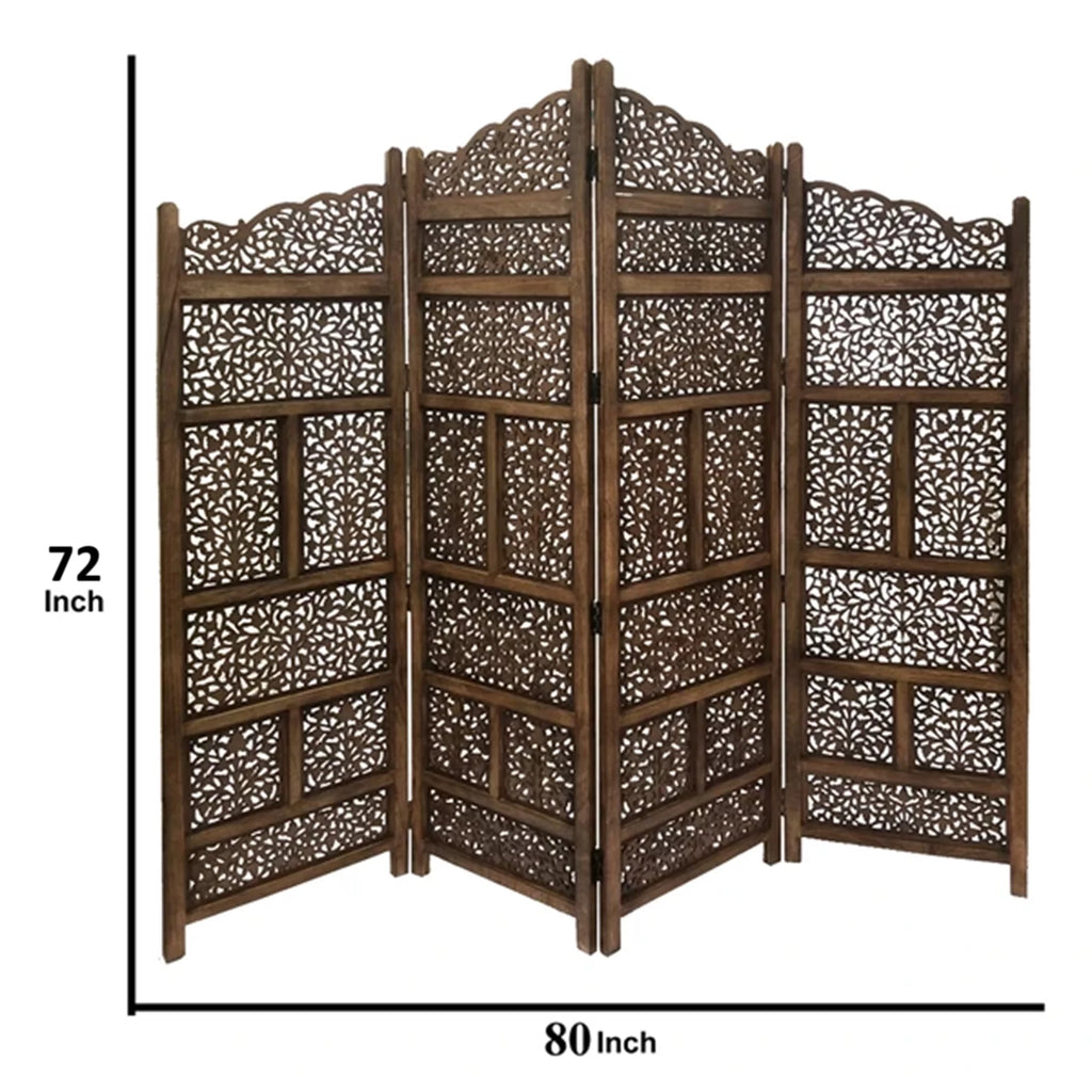 Wood Room Divider 4 Panel Carved Screen A1818