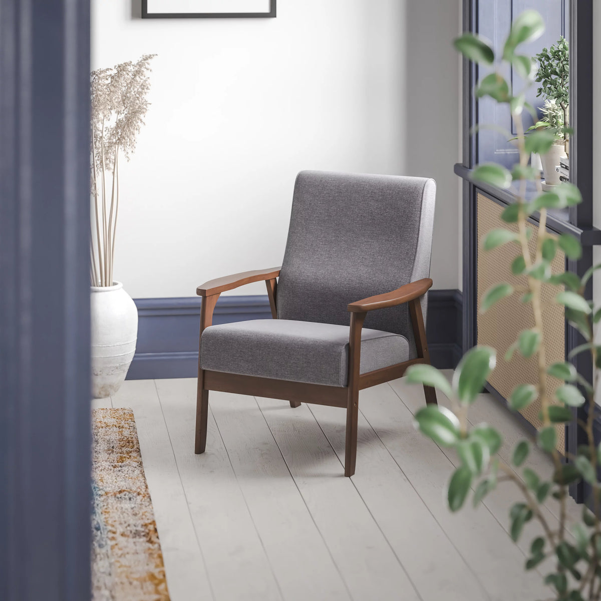Dark Gray Faux Linen Living Room Chair Z663