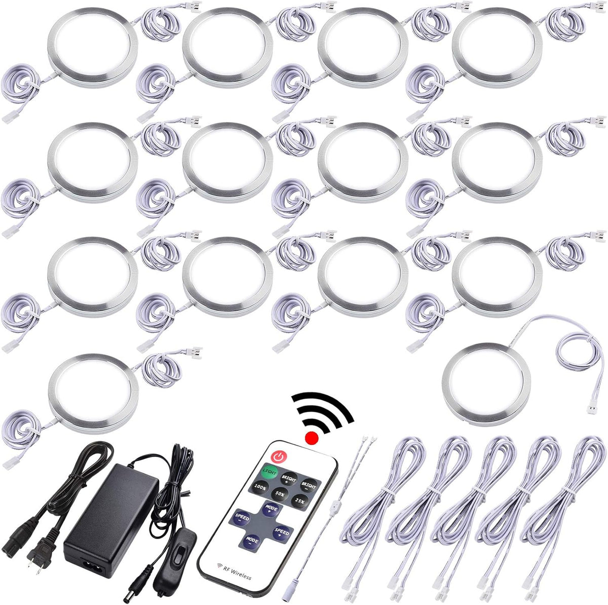 Dimmable Linkable Wired LED Puck Lights, 14 Lights Q128719