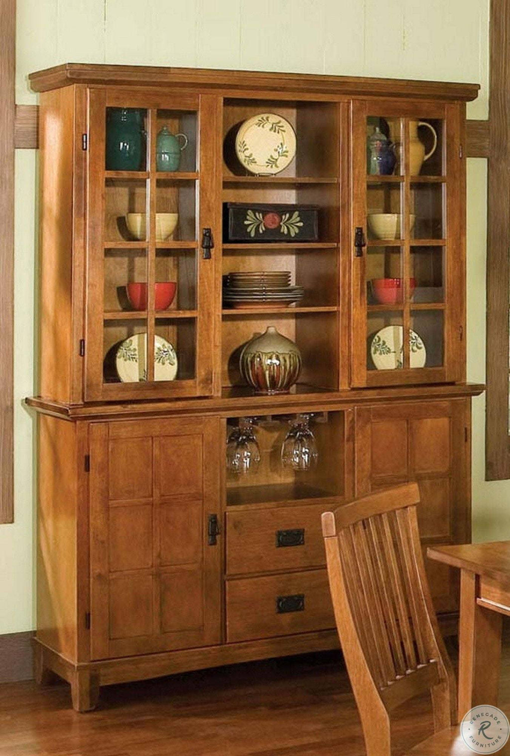 Brown Dining Buffet with Hutch V36685