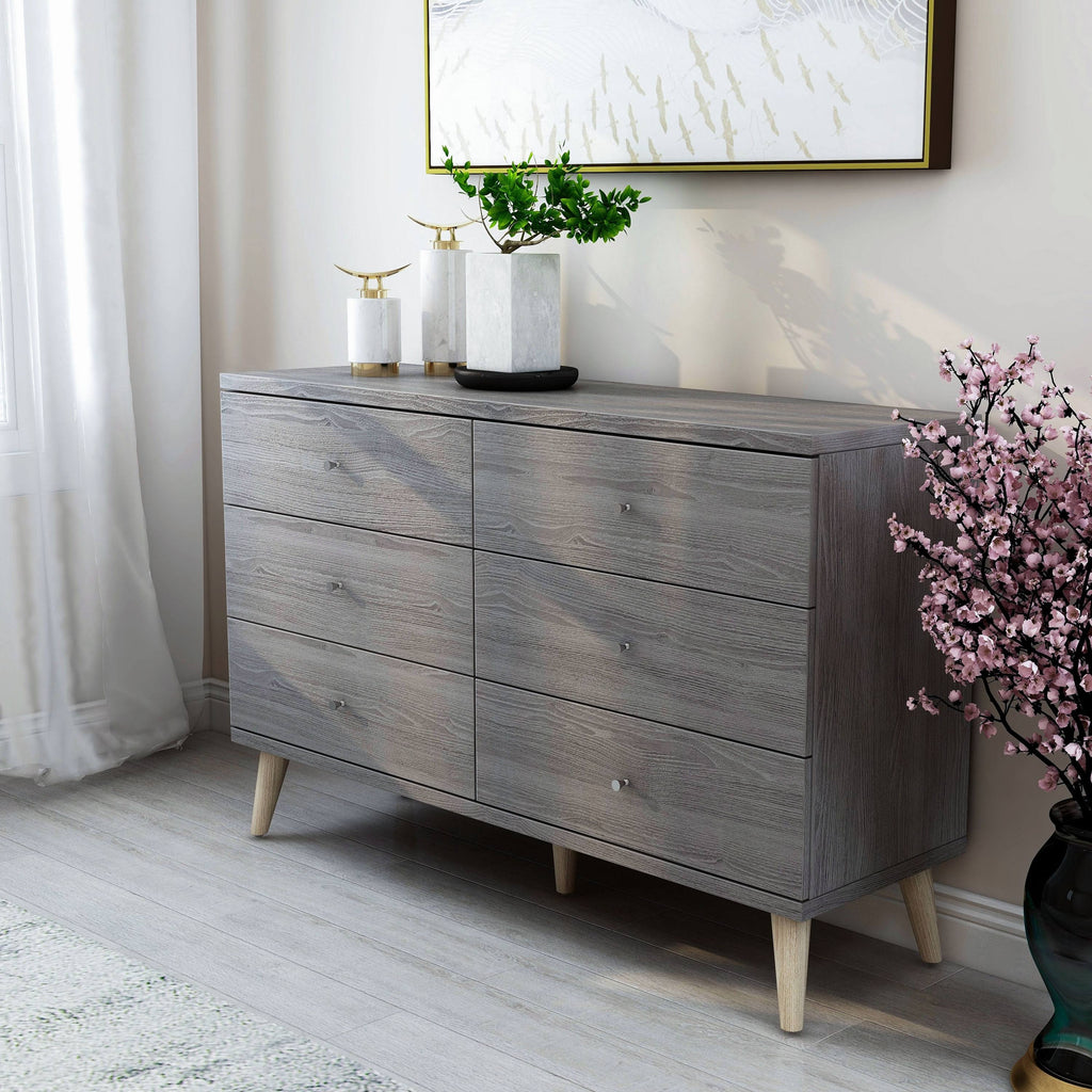 Distressed Grey 6-Drawer Dresser F8279