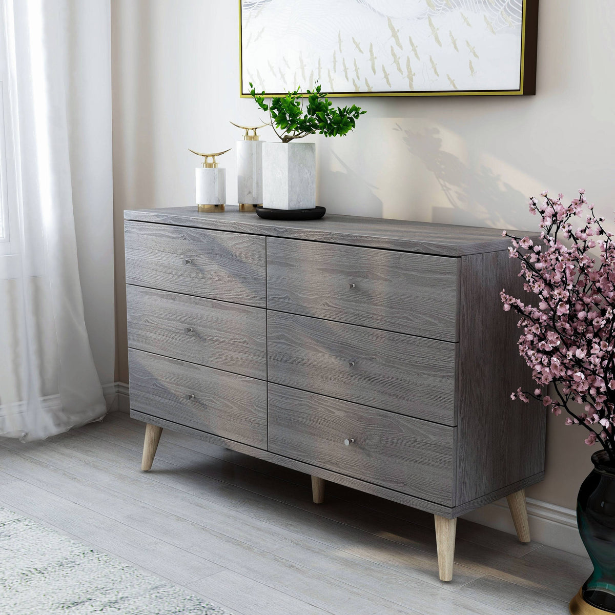 Distressed Grey 6-Drawer Dresser F8279