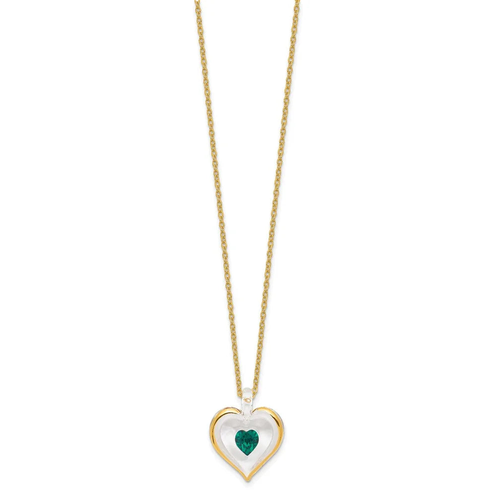 Glass Heart 18 inch Gold-tone Necklace A803383