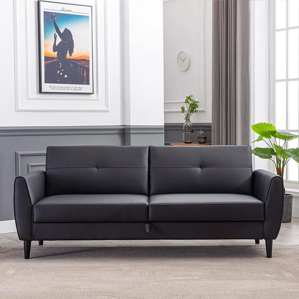 Black PU Leather Convertible Folding Sleeper Sofa Bed with Storage Box G518