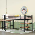 Twin Size Black Metal Loft Bed with Desk and Shelving Y2279