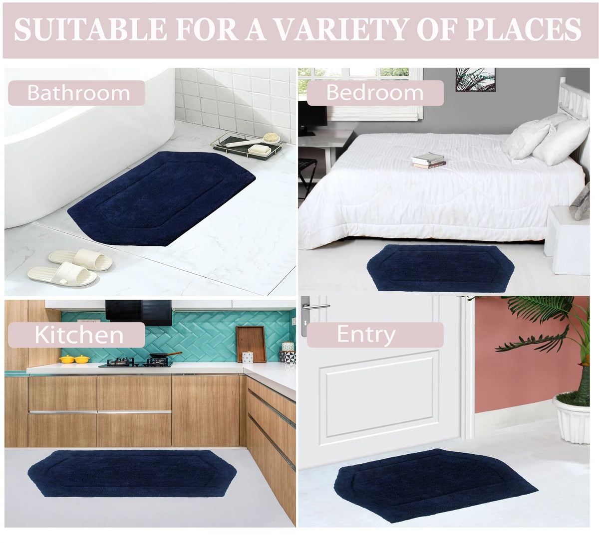 Navy 3 Piece Cotton Tufted Bath Rug Set Q789