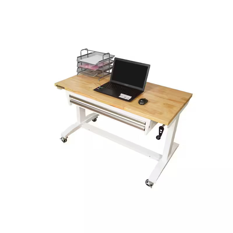 46 in. W White Adjustable Height Worktable with 2-Drawers P15008
