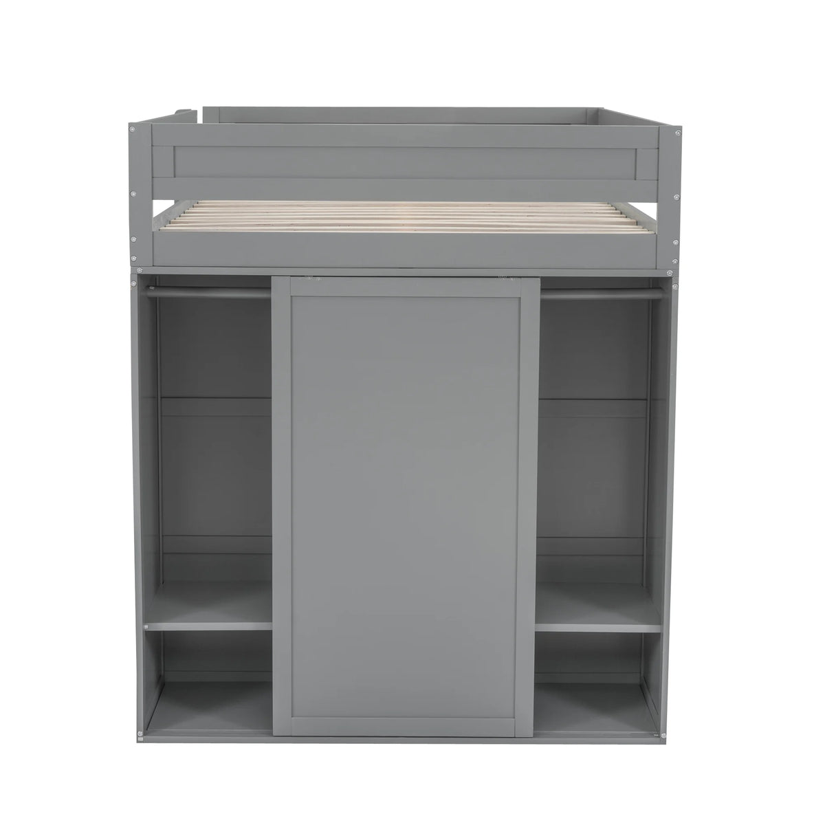 Wood Full Size Loft Bed with Storage Desk, Drawers and Wardrobe Y6554