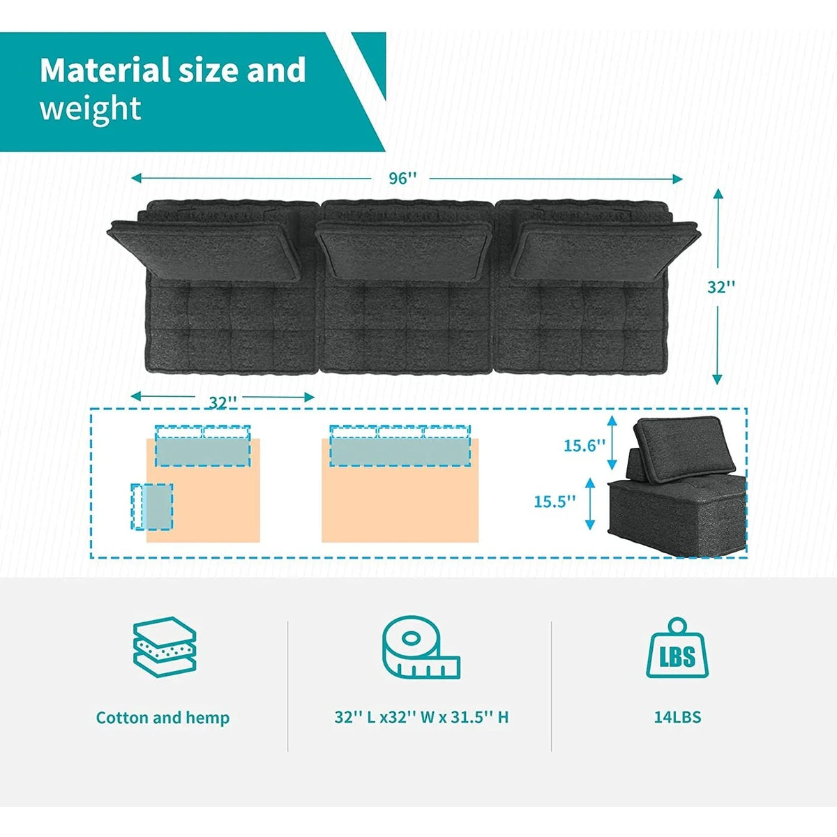 Dark Grey Modular Sectional Sofa Couch K222923