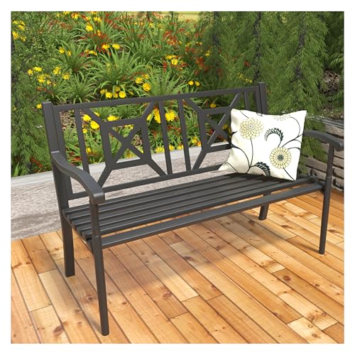 50" Metal Outdoor Bench with Backrest & Armrests F49547