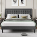 King Size Gray Linen Fabric Upholstered Bed Frame X998249