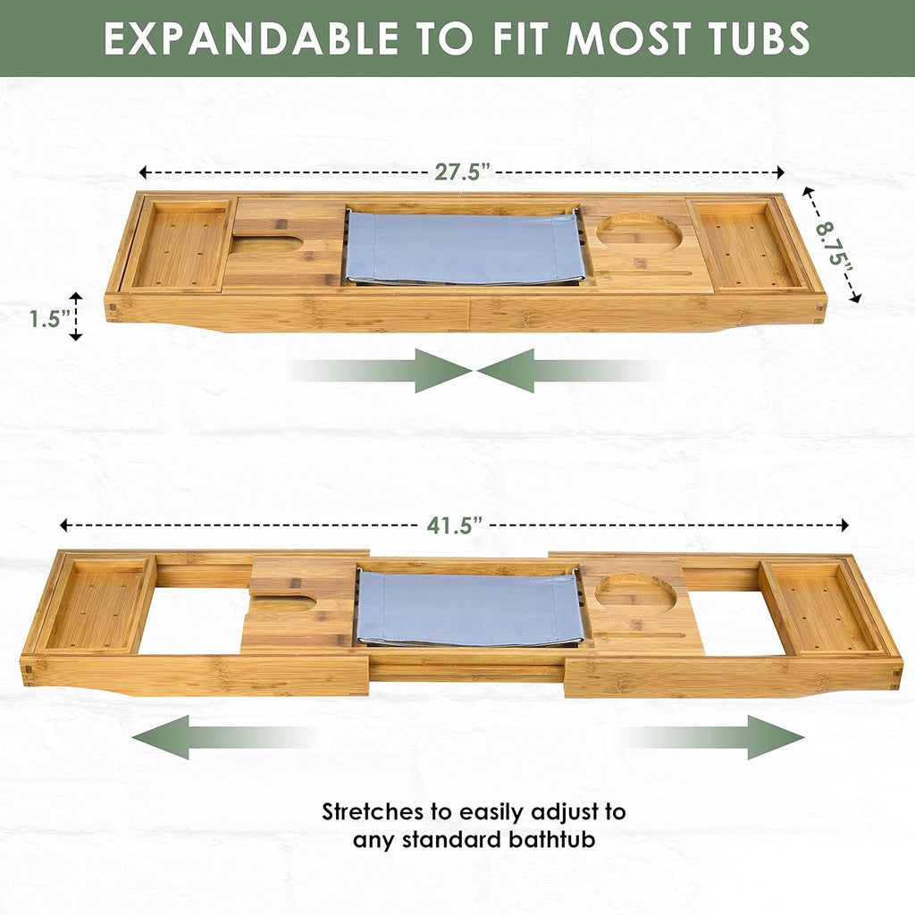 Bamboo Bathtub Caddy Tray with Book & Wine Holder, Expandable, Pack of 2 K33542