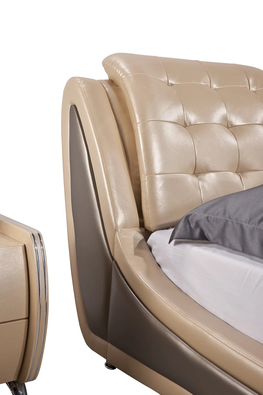 Gold California King Faux-Leather Platform Bed E714727