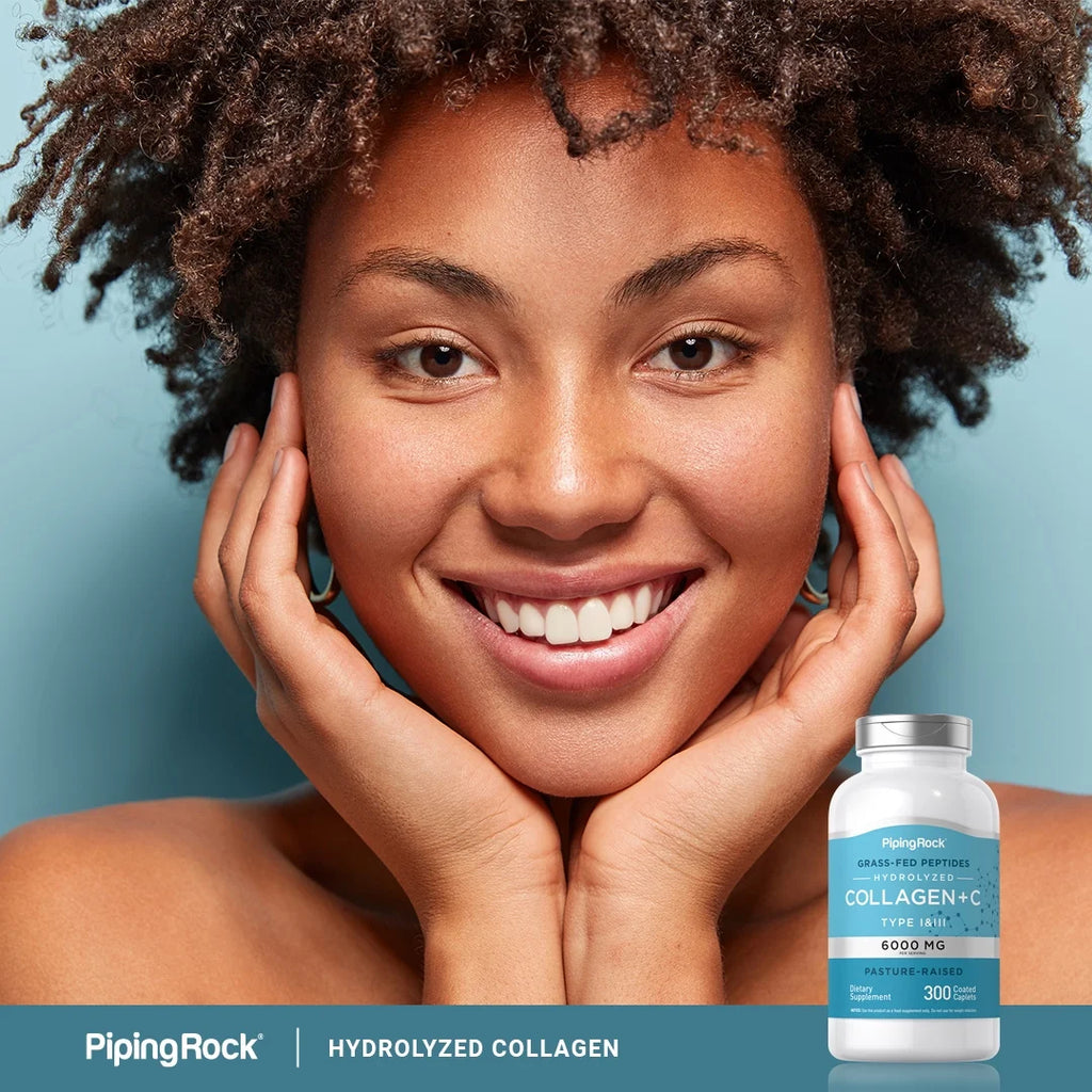 Collagen Pills 6000mg 300 Caplets Hydrolyzed Peptide Supplement Type I & III Non-GMO Gluten Free K45124