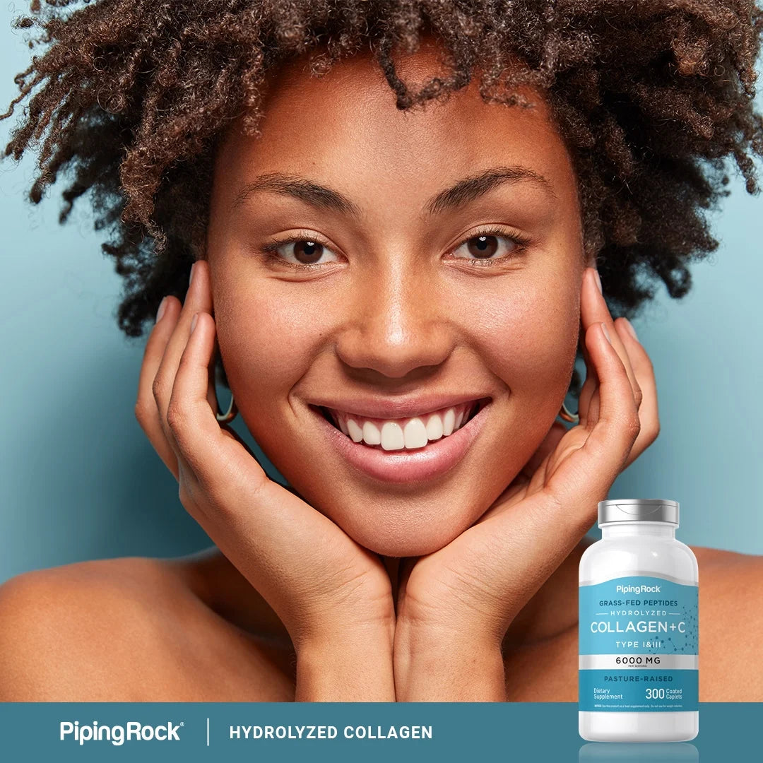 Collagen Pills 6000mg 300 Caplets Hydrolyzed Peptide Supplement Type I & III Non-GMO Gluten Free K45124