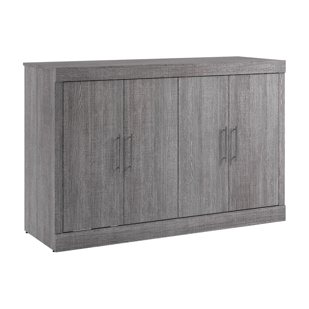 Bark Gray Engineered Wood Full Cabinet Bed with Mattress U54399