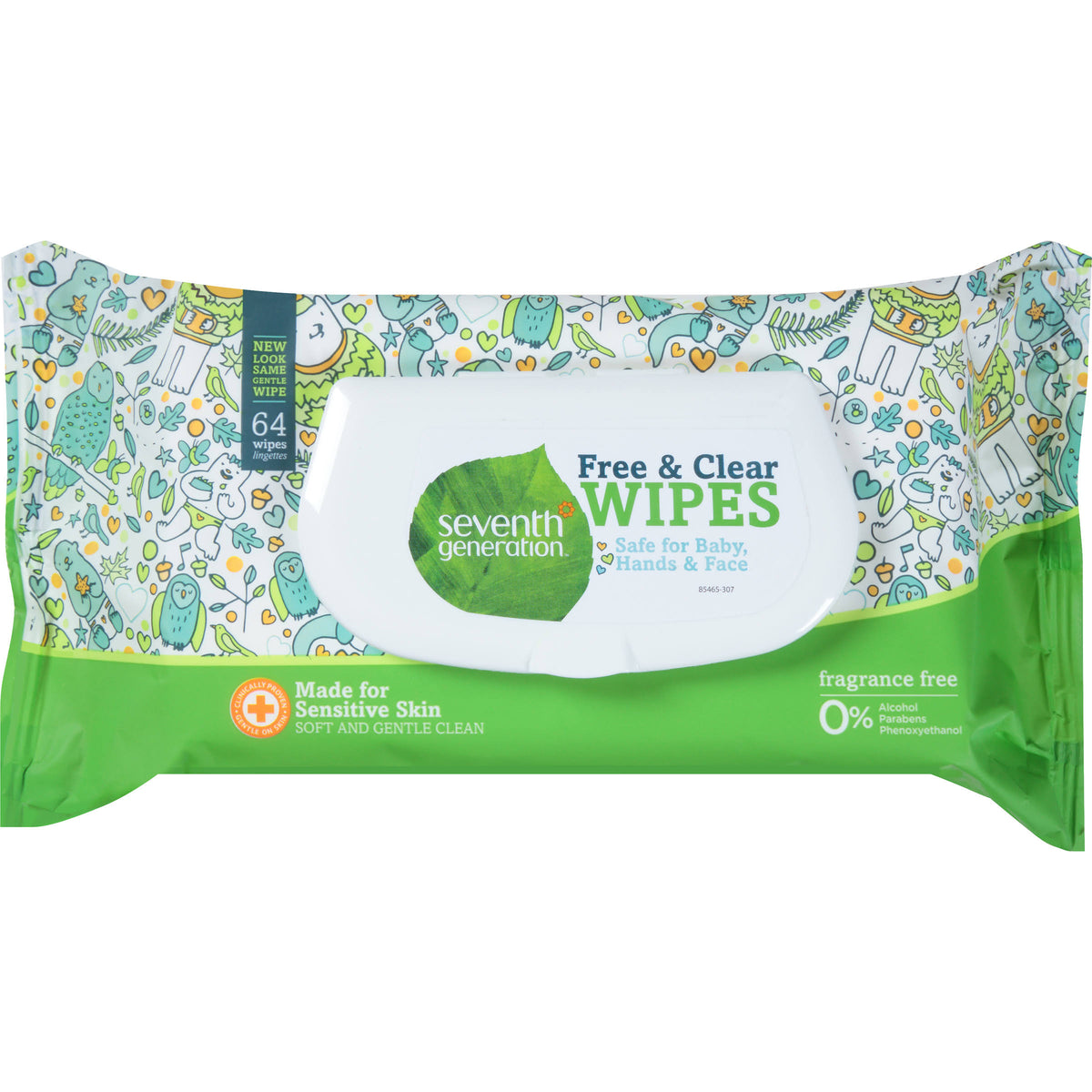 Chlorine-Free Baby Wipes, White, Unscented - 64 pack W304634